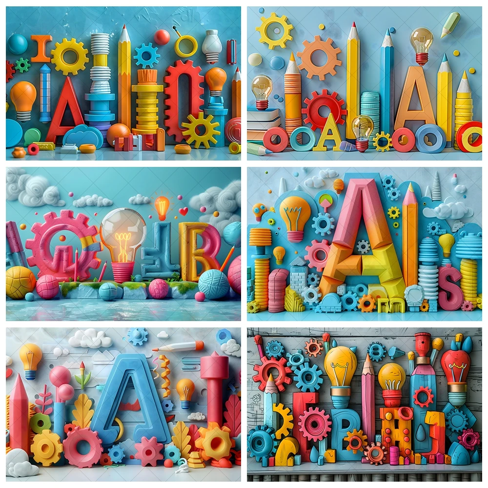 

Children Pencil Building Block Painting Banner Backdrop Custom Baby Newborn Room Birthday Photography Poster Decor Background