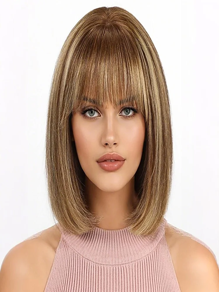 

Парик Джесси, омбре, пепельно-русый с коричневыми прядями, боб-каре с челкой, парик с кружевной застежкой 5x5