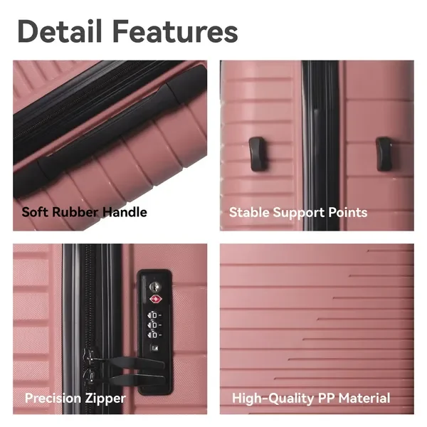 3피스 핑크 하드쉘 스피너 여행가방 세트, TSA 잠금장치 포함, 비즈니스 여행용 경량 (20'/24'/28')