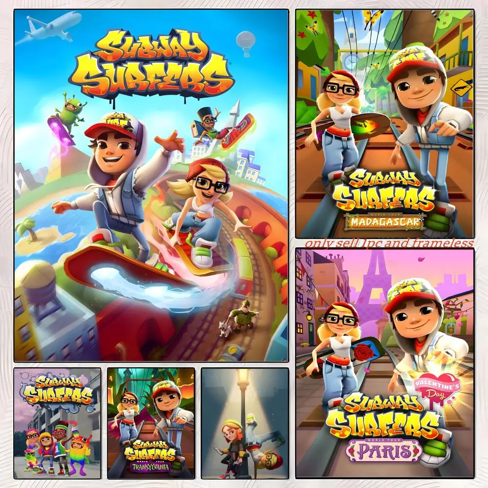 Game Pop-Subway Surfers Poster Self-adhesive Painting with prints Home bedroom living room decoration