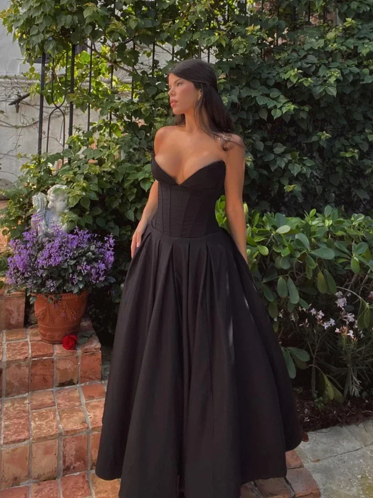 Suninheart preto elegante eventos de casamento vestido sexy sem alças espartilho vestido midi vestidos de festa de natal para roupas femininas 2023