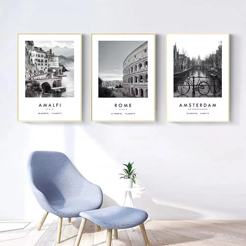 Black White Travel Canvas Painting Italy Australia Netherlands Landscape Poster Paris Venice Rome Prints Wall Picture Home Decor