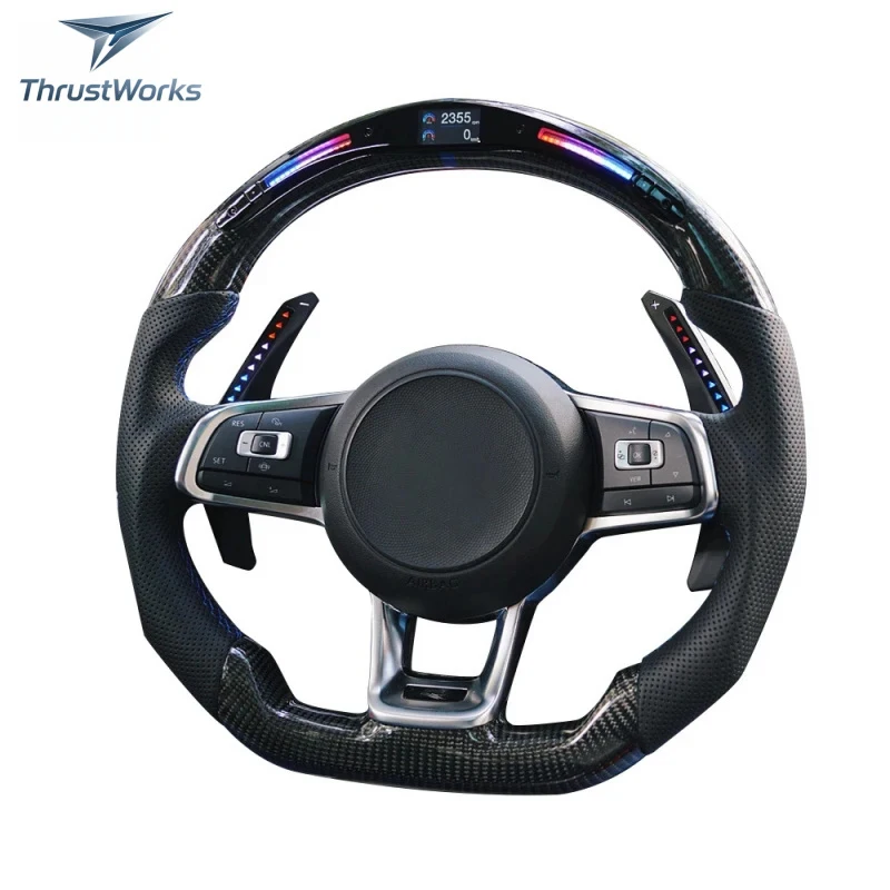 ThrustWorks Carbon Fiber Leather Car Steering Wheel Kit Fit 4 5 6 8 R Line MK5 MK6 MK7 MK8 2015 2016 2017 New