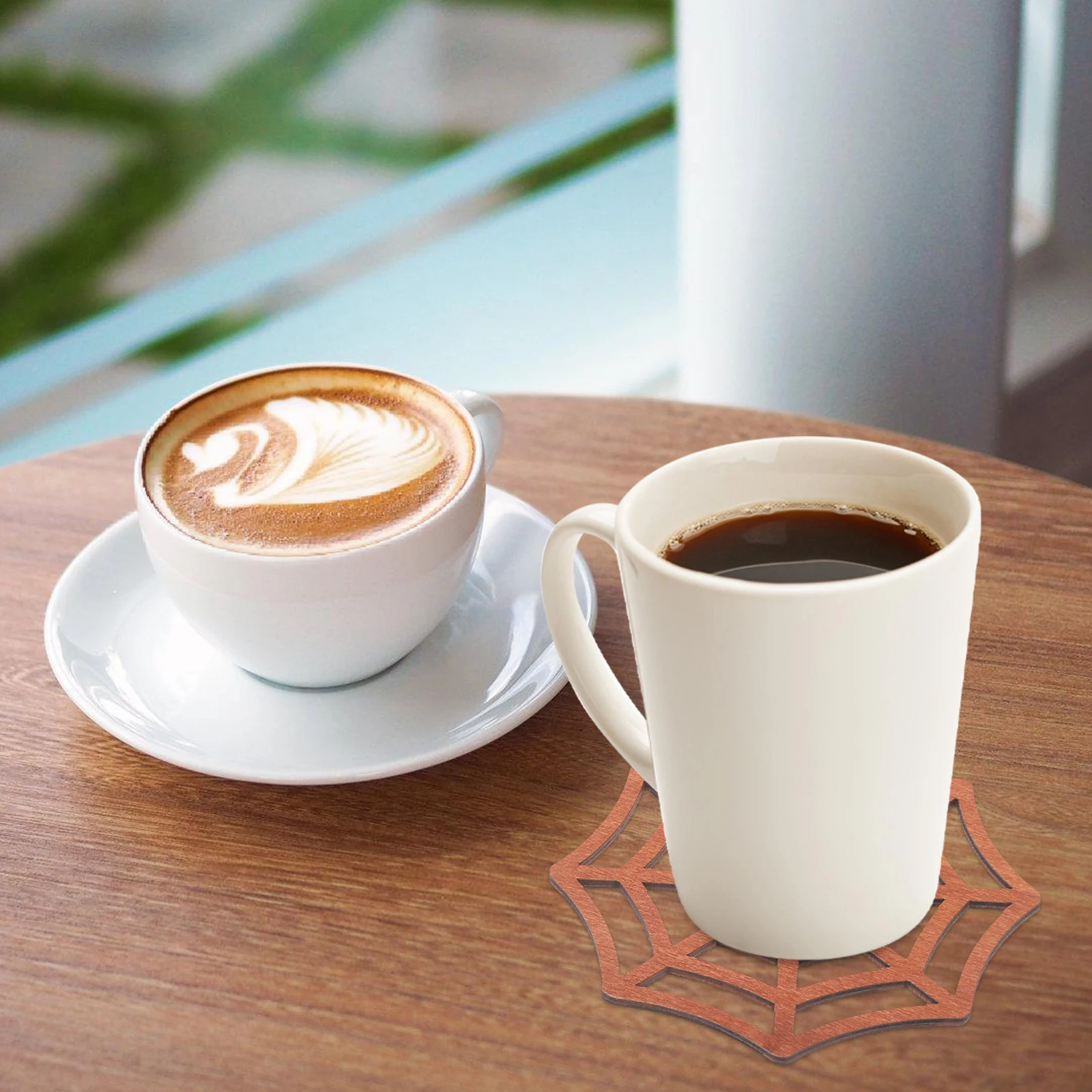 Wooden Spider Web Insulated Halloween Party Cup Mats Decorative Home Decor
