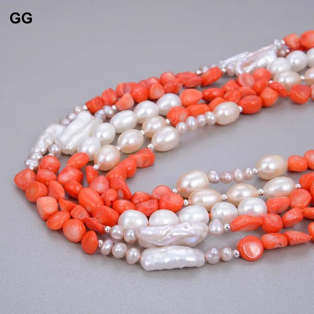 

Jewelry 19" 5 Strands Natural White Biwa Pearl Pearl Coral Necklace for Women