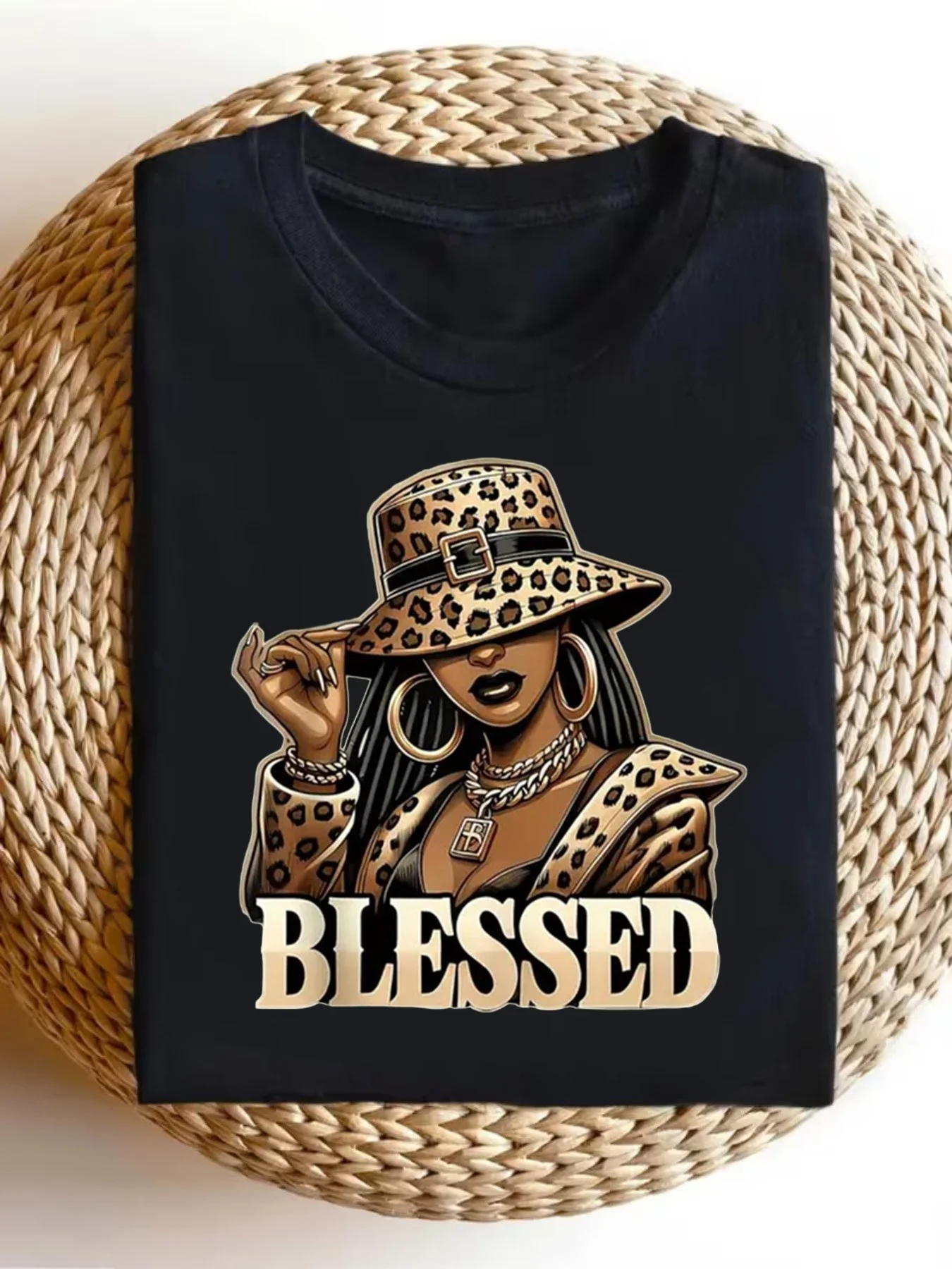 Fashionable Round Neck Short Sleeve T Shirt Suitable for American Men Featuring a Trendy And Chic Design with Leopard Print Style Perfect for Casual Wear And Available in S