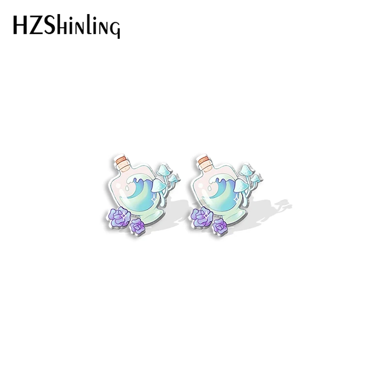 2023 Cartoon Halloween Perfume Magic Potion Acrylic Resin Stud Earrings Epoxy Handmade Jewelry Gifts Friends