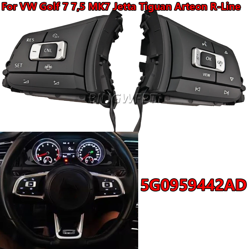 1PC Car Steering wheel Switch Multifunction Button 5G0 959 442 AD 5G0959442AD For VW Golf 7 7,5 MK7 Jetta Tiguan Arteon R-Line