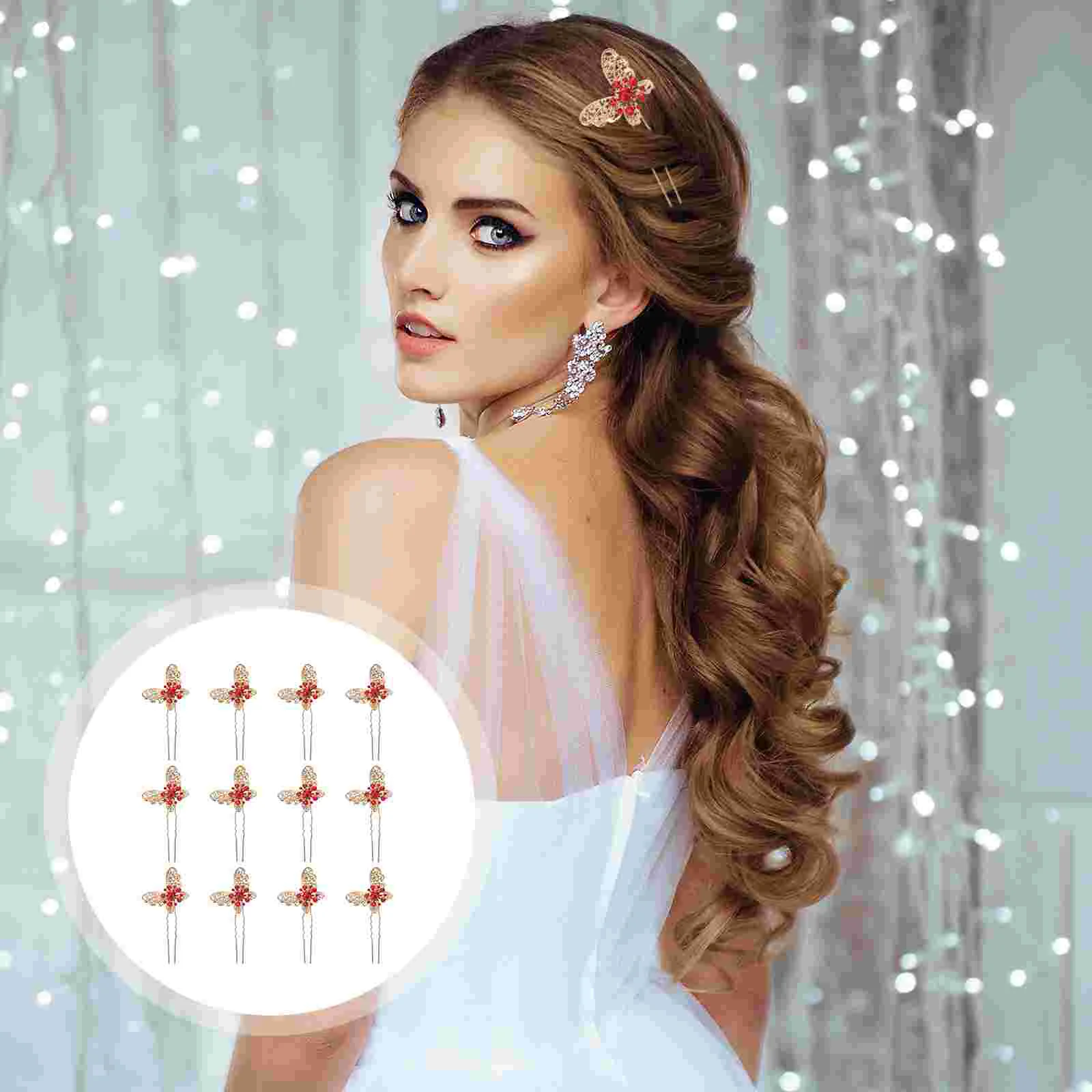 12 Uds Clips para el cabello mariposa cristal accesorio de boda tocado de diamantes Mariposas nupciales blancas Pin Miss