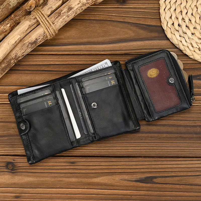  New Design Real Leather Short Wallet For Men Women Real Leather Black Coin Card Slot Bag Travel Unisex Purse 카드지갑 cartera homb