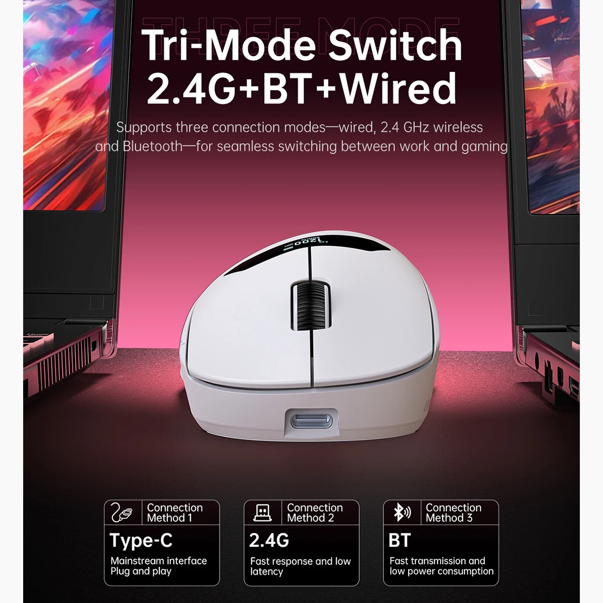 Ergonomic Bluetooth&2.4G&Wired Mouse with Screen Display&Charging Dock,Rechargeable 24000DPI Wireless Game Mice for Win/Mac OS