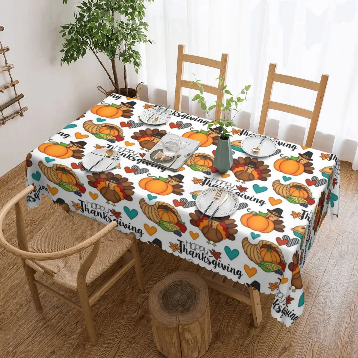 Customized Rectangular Waterproof Oil-Proof Thanksgiving Turkey Tablecloth Table Cover 40