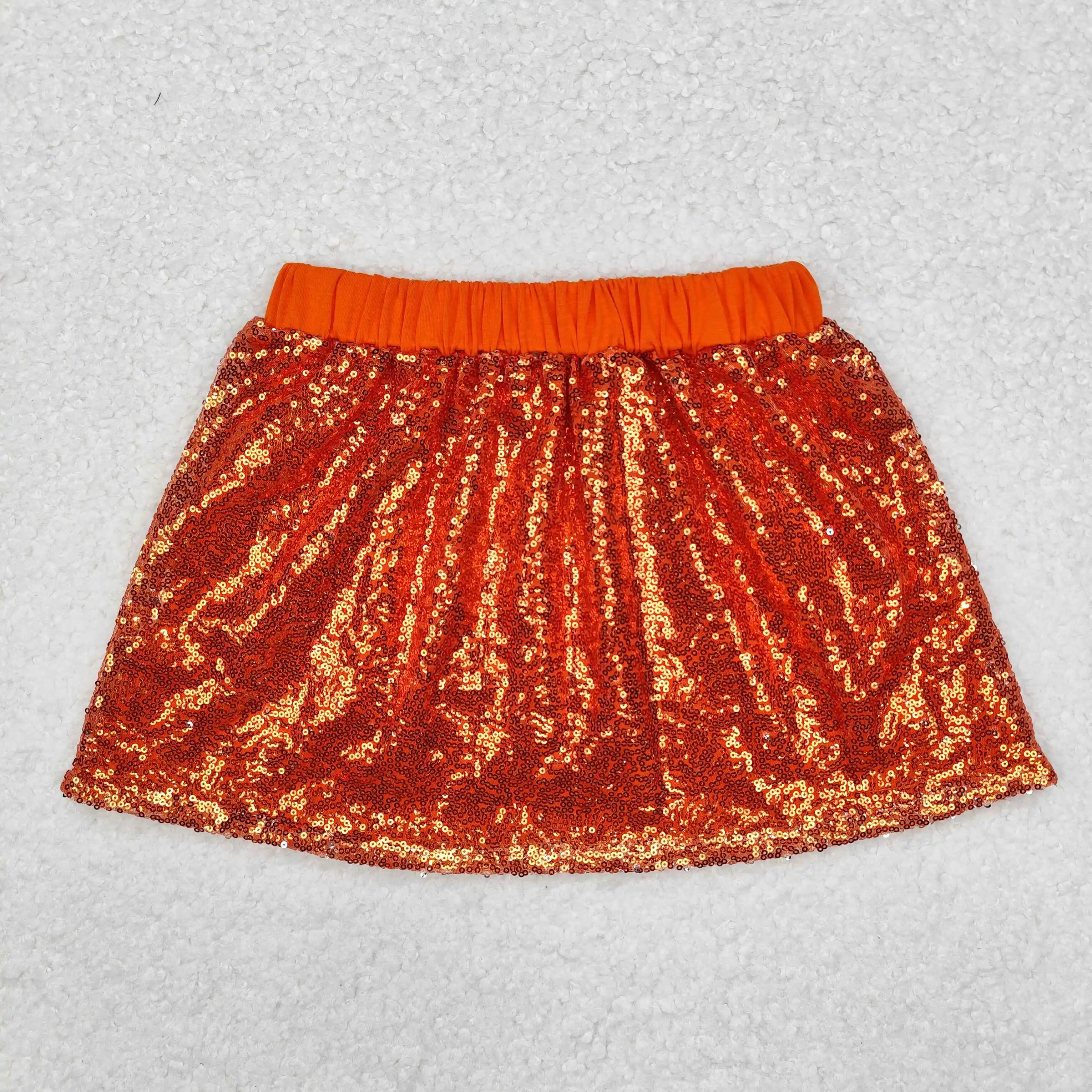 GLK0038 Fashionable, Good-looking  Kids Dress For Girls Orange Sequins Print With Skirts Children Clothes Rts No Moq