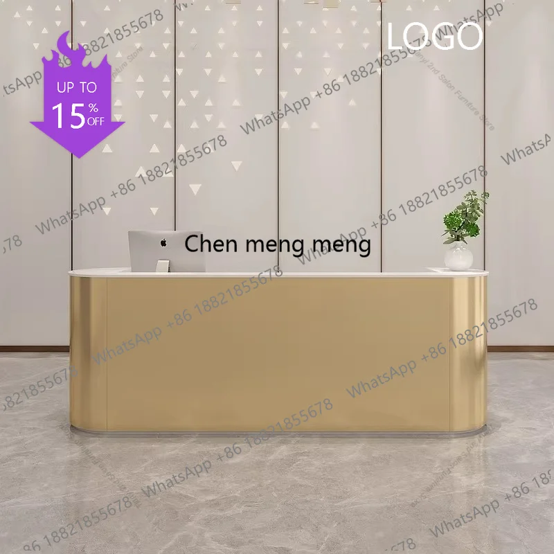 

D5556 High-End Arc Stainless Steel Bar Counter Nordic Simple Beauty Salon Reception Desk Minimalist Office Furniture