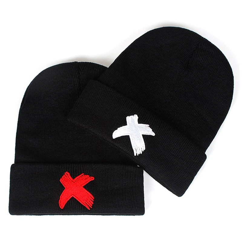 2025 جديد بسيط الإبداعية محبوك قبعة X المطرزة الهيب هوب قبعة في الهواء الطلق اليومية ركاب الديكور قبعة الفول للجنسين قبعة بلا حدود