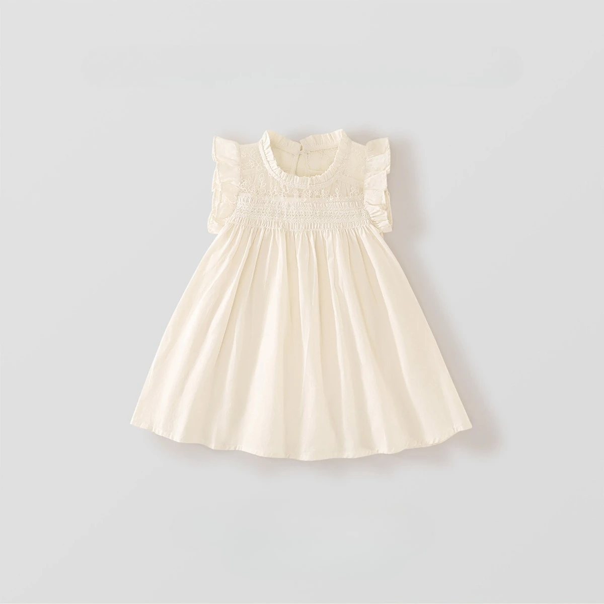 Girls Smocking Dress Flutter Sleeveless Kids One Piece Sundress Children Summer Dress