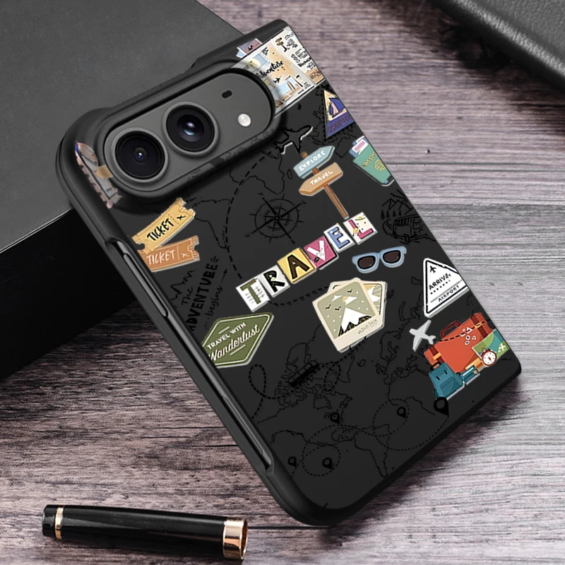 Shockproof Black Matte Phone Case For iPhone Duo Flight Route Print Folding Hard PC Protective Back Cover Cases For iPhone Fold