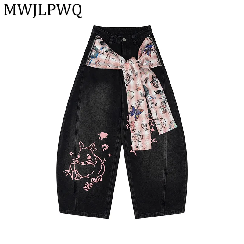 

MWJLPWQ Graffiti Scarf Tie Design Wide-Leg Machete Jeans For Unisex American Retro 2026 New Spring Loose Casual Long Pants 13922
