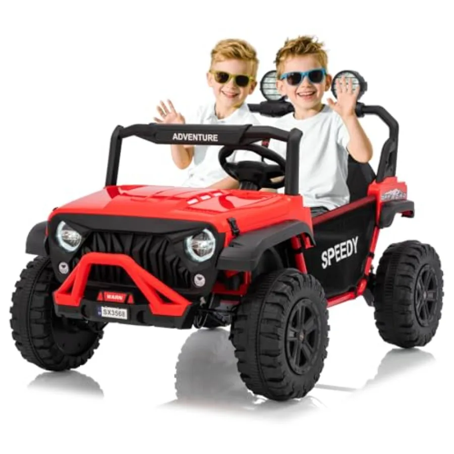 

24V ride-on toys for big kids: steel frame, red, remote control with parent safety brake, 4WD electric car with spring suspensi