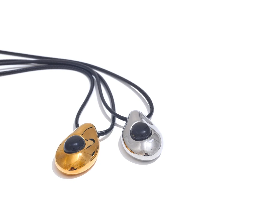 Yhpup Edelstahl Wassertropfen Achat Stein Anhänger PU Leder Halskette für Frauen Statement Modeschmuck Zubehör Neu – Detail 7