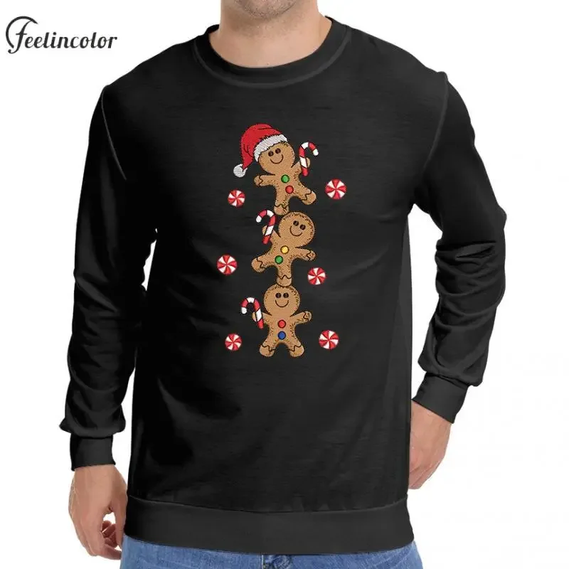 Oh Snap Men Christmas Print Sweatshirts 3 Gingerbread Men Graphic Pullover Autumn Casual Black Hoodies Xmas Male Clothing