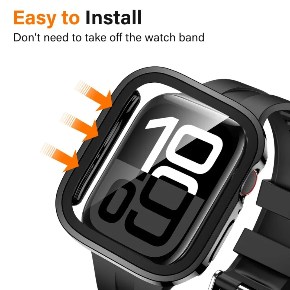 Waterproof 3D Right Angle PC+Glass Case For Apple Watch Series 11 10 9 8 7 6 5 SE Fits 40 41 42 44 45 46mm