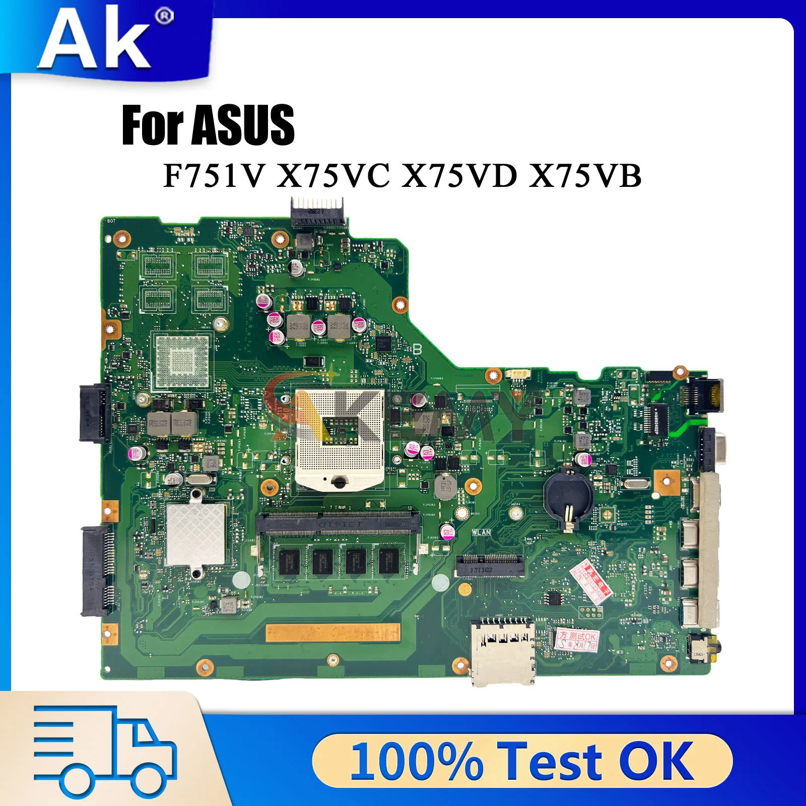

X75VD Laptop Motherboard For ASUS VivoBook X75VD X75V X75VC X75VB F751V Notebook Mainboard in stock 100% tests OK fast shipping