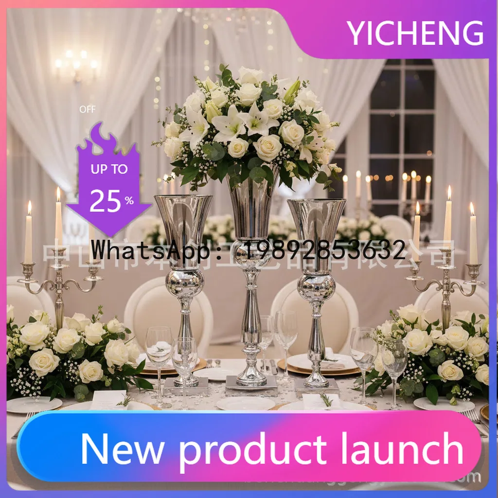 

PYJ wedding road introduction decoration vase wrought iron flower stand wedding supplies electroplated gold flower