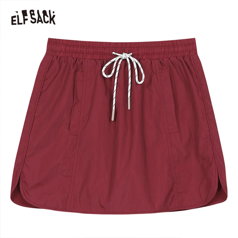 ELFSACK 2024 summer new arrival A-line casual workwear pleated side slit design skirt for women