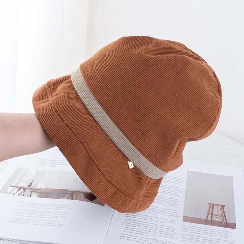 Casquette de pull en velours côtelé de tempérament, couleur unie, Style japonais, chapeau de pêcheur d'hiver, plus chaud, coupe-vent, Anti-froid, seau pour l'extérieur