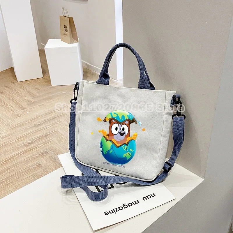 Blueyi Bingo Canvas Bag Boys Girls Simple Light Fashion Popular Handbag Tote Bags Cartoon Anime Crossbody Shoulder Packet Gift