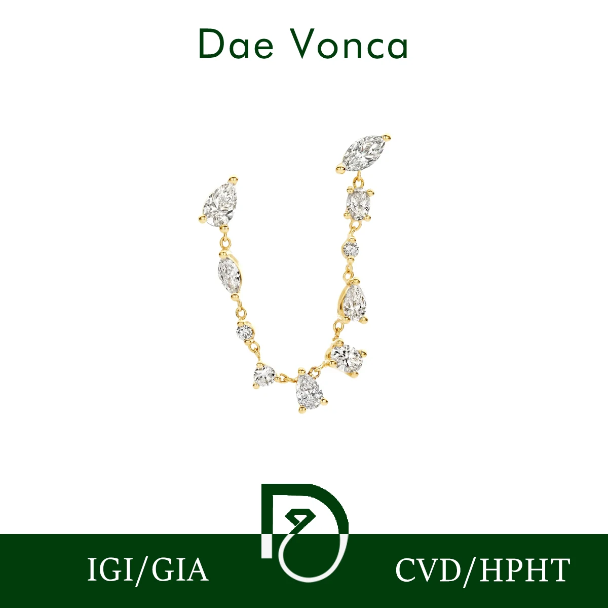 Various Cut Lab Created Diamond Single Earring VS/VVS Lab Diamond Floating Earring 9K/14K/18K Yellow Gold Single Earring