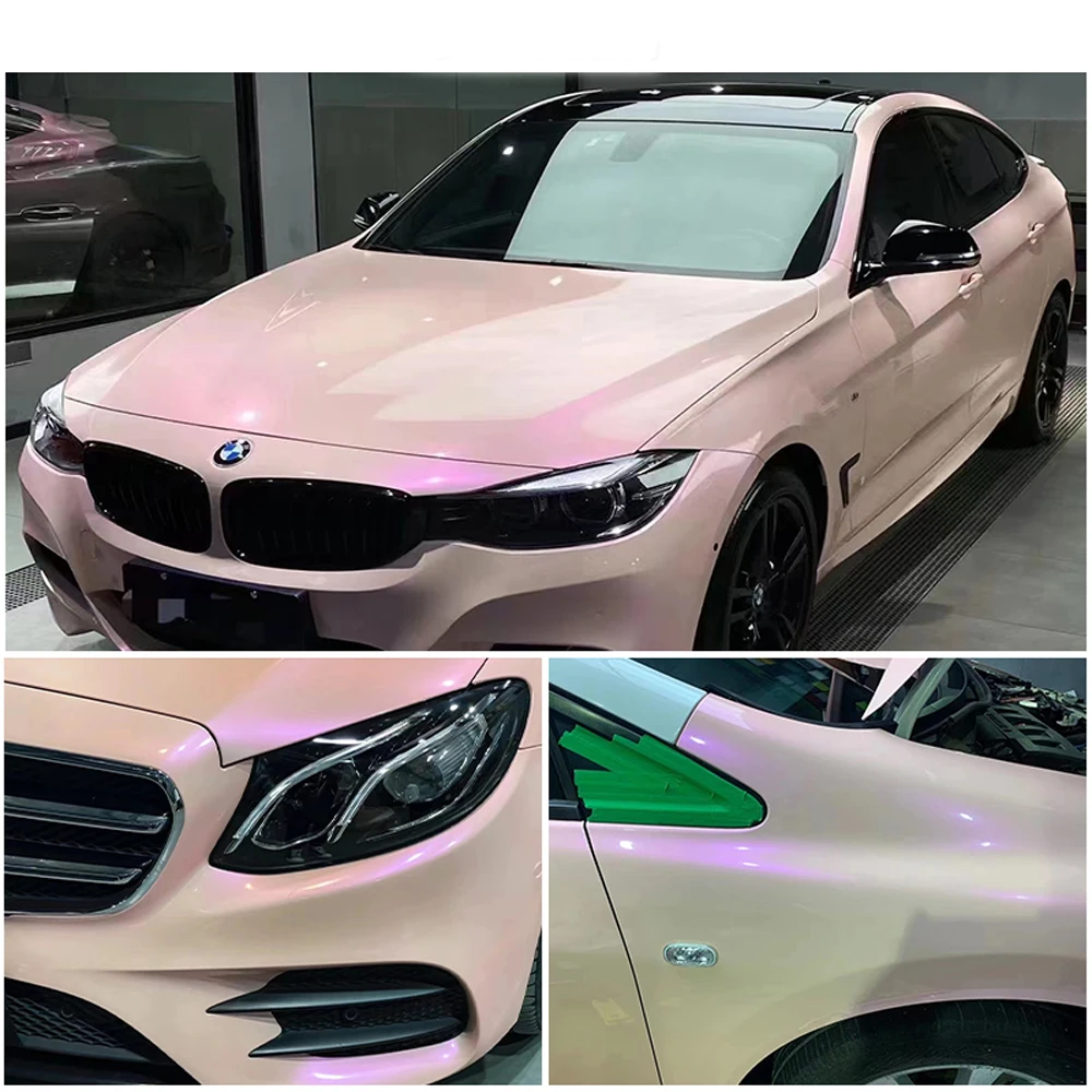 

18x1.52M Twin Color Chameleon Sakura Pink Vinyl Wrap Sticker for Car Whole Body Styling Candy Color Gloss Film PVC Decals