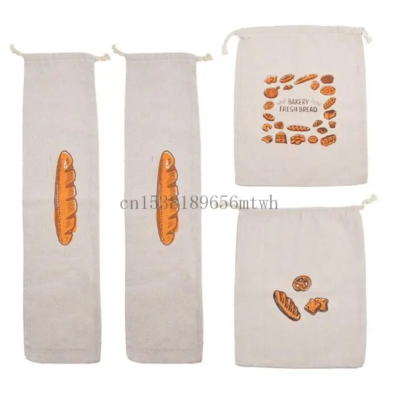 

Reusable Bread Bags Set of 4 Linen Drawstring Kitchen Storage Solution B03D