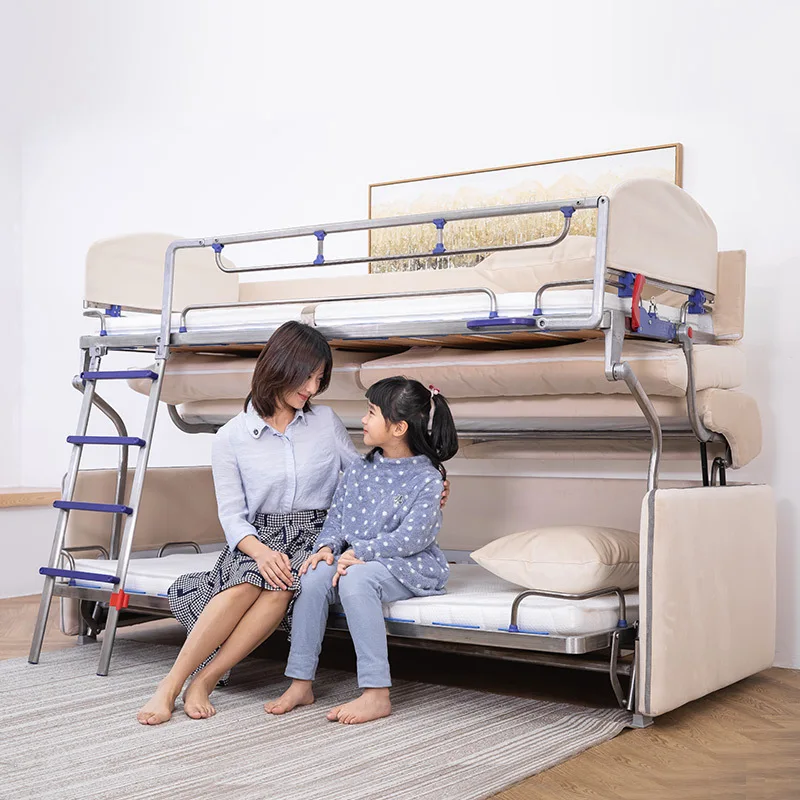 Dual-purpose foldable multi-function flip up and down bed double-layer bedroom study