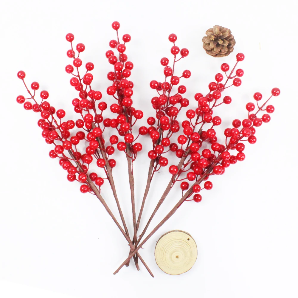1/3/5 حزمة ينبع التوت الأحمر الاصطناعي 11 بوصة التوت الأحمر هولي فو يختار فروع لشجرة عيد الميلاد ترتيبات الأزهار ديكور