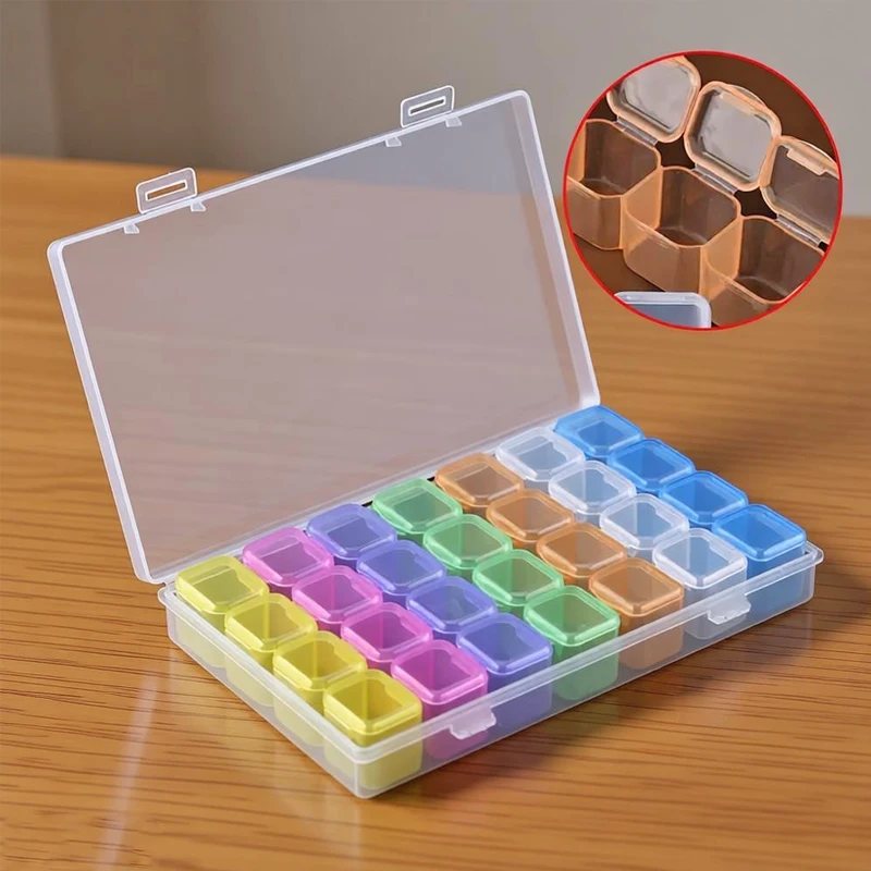 28 Grid Plastic Transparent Rectangle Compartment Jewelry Packaging Pill Box Beads Storage Case Storage Box Jewelry Container