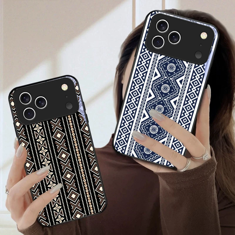 

Geometric weaving pattern For iPhone 17 Pro Max 16E 15 Plus 14 Pro 13 12mini 11 Air XS Max 5 6 7 8Plus SE Black Glass Phone Case