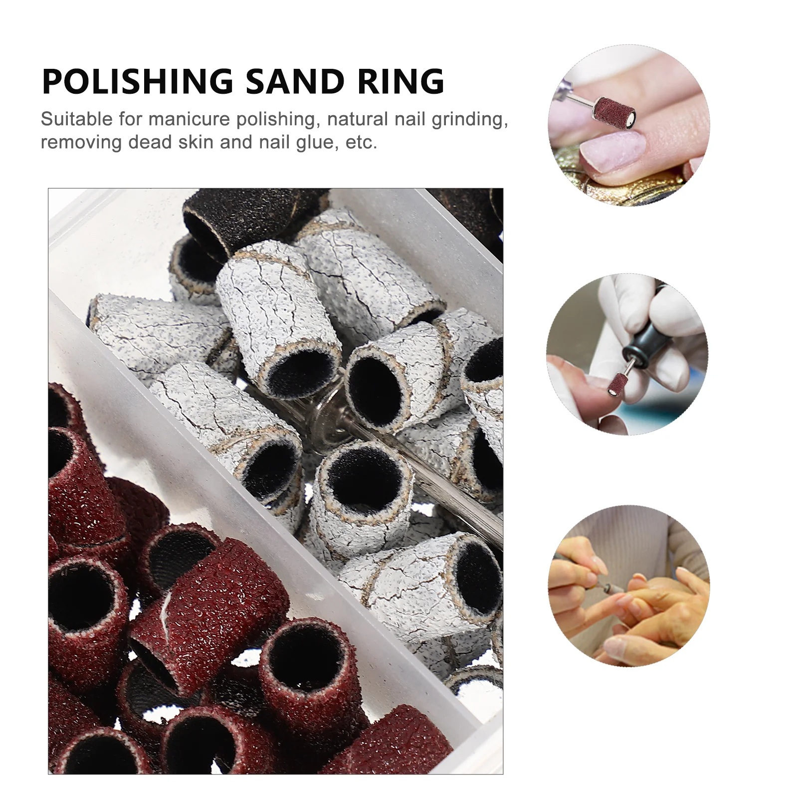 75 szt. Pierścieni do manicure, głowice do polerowania paznokci, wielokrotnego użytku, taśmy szlifierskie do naturalnych paznokci, narzędzie do usuwania martwego naskórka