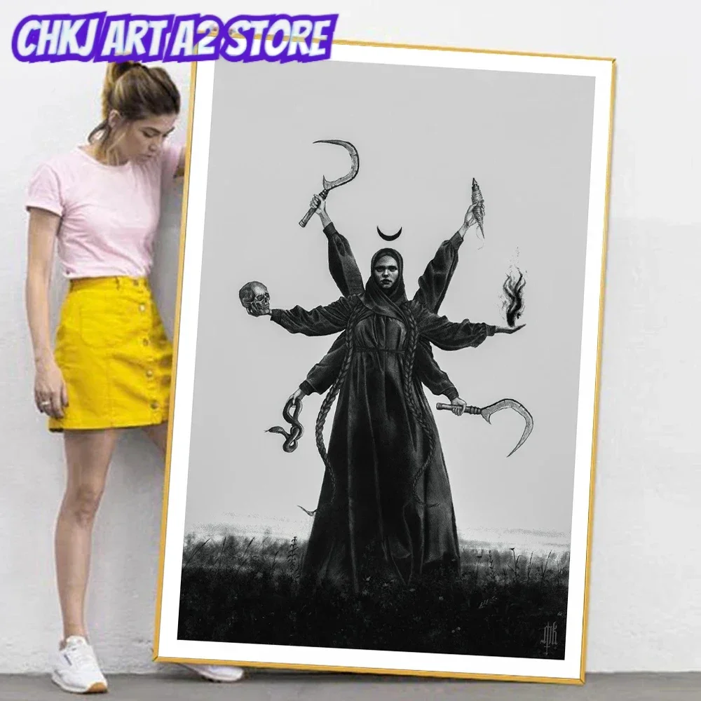 Black And White Art Goddess Mara Poster Prints For Living Room Decor Gothic Mysterious Folk Legends Art Canvas Painting Wall Art
