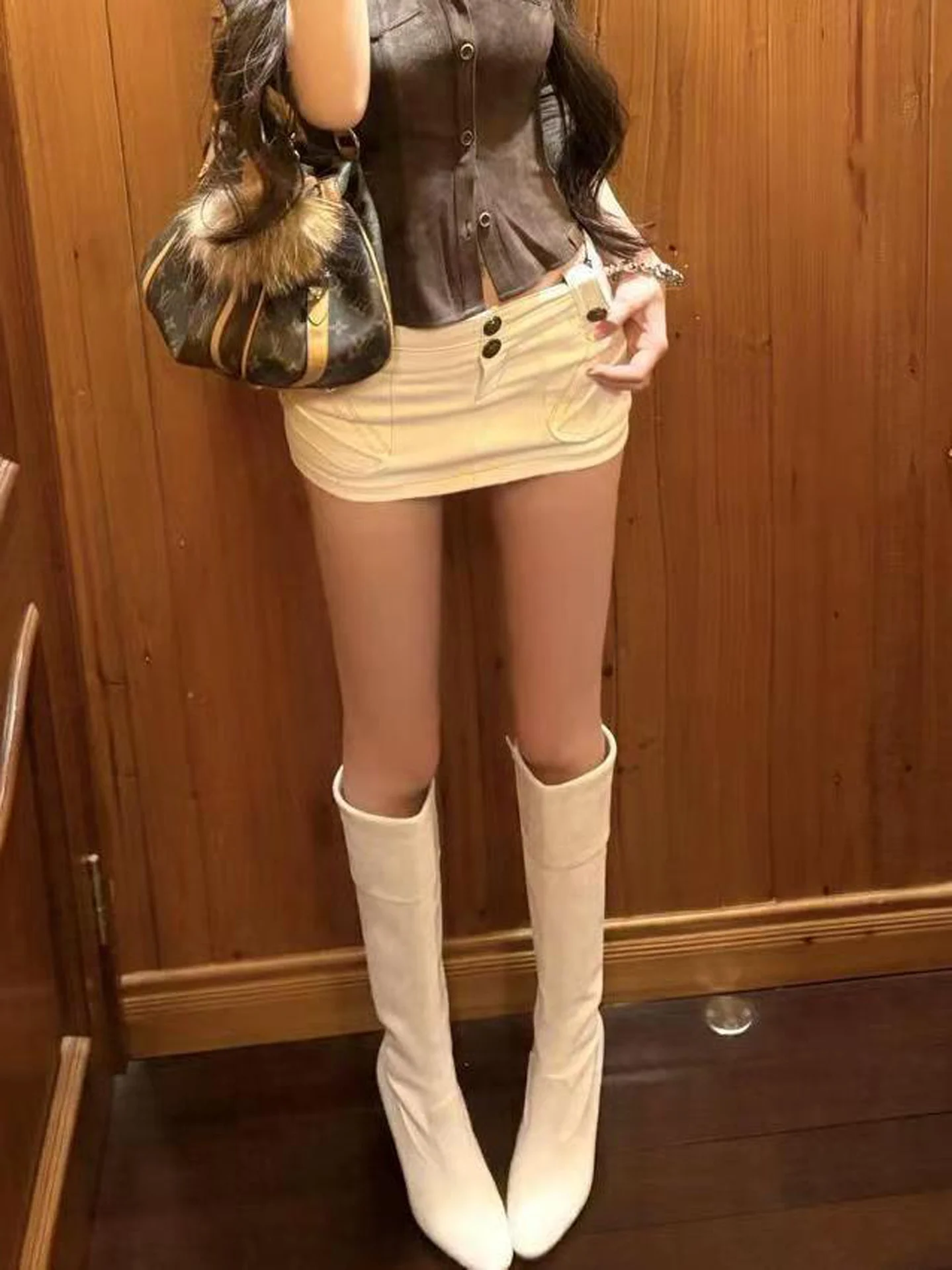 American Style Retro Washed Button Design Super Short Denim Skirt Women's Autumn Spicy Slimming Wide Leg Half Skirt