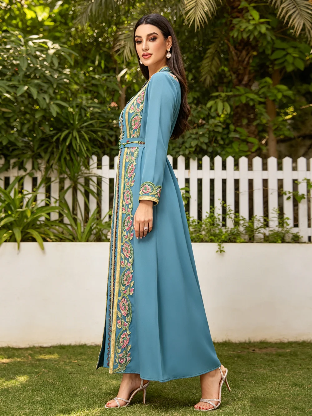 

Evening Party Gown Diamond Embroidery Dress Jalabiya Dubai Abaya Muslim Women Morocco Kaftan Party Turkey Robe Femme Vestidos