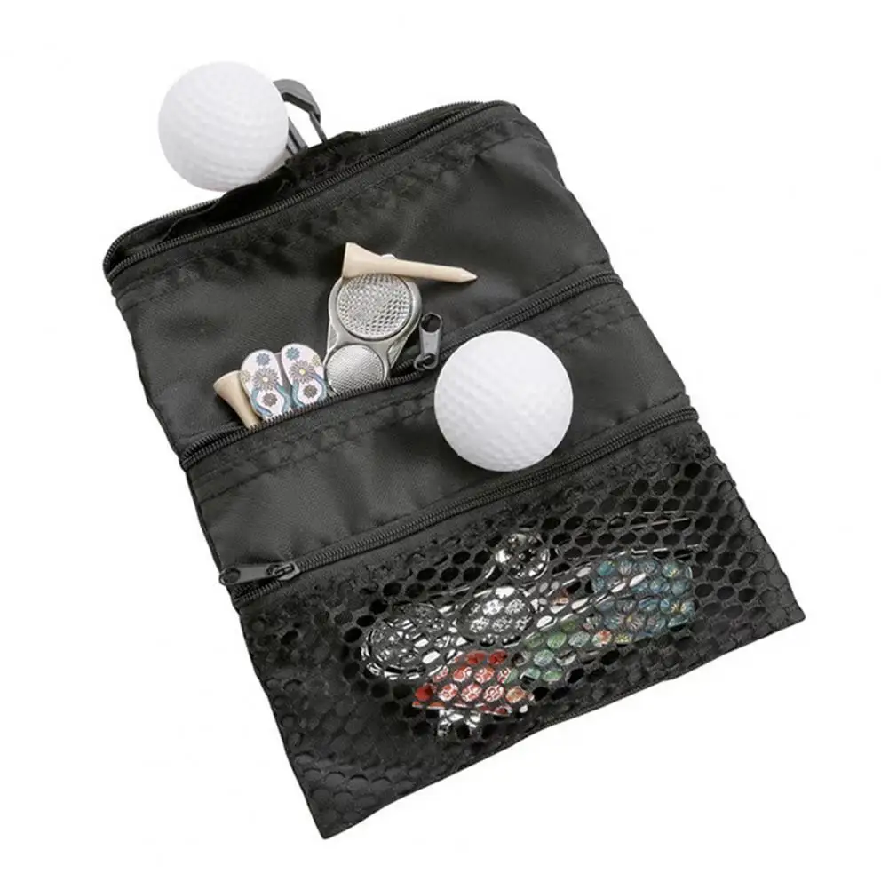 Reinforced Stitching Golf Bag Golf Ball Bag with Waist Clip Waterproof Nylon Organizer Pouch 3-pocket Golf Tee Tool for Men