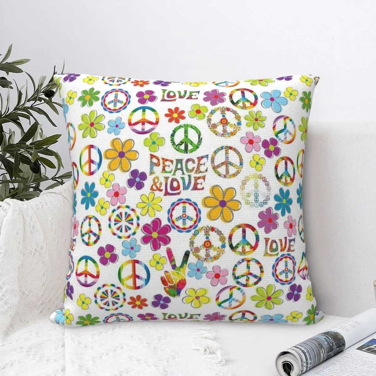 Peace Foral Love Pattern Square Pillow Case Cushion Cover Fashion Zipper Decor Pillowcase for Home 18