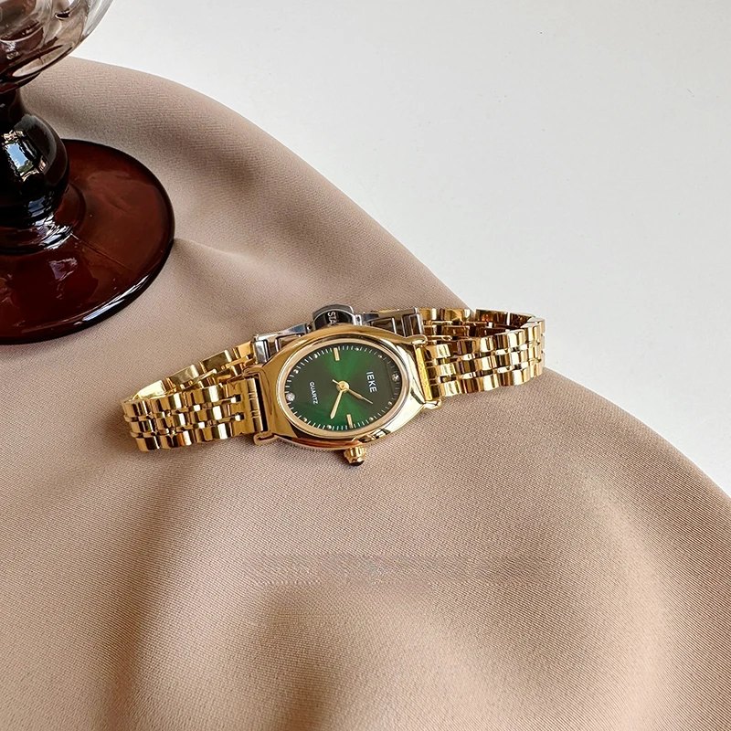 Montre à quartz de luxe pour femme, horloge naren forme de tonneau, vintage, chiffres romains, or, acier argenté, montre-bracelet pour femme