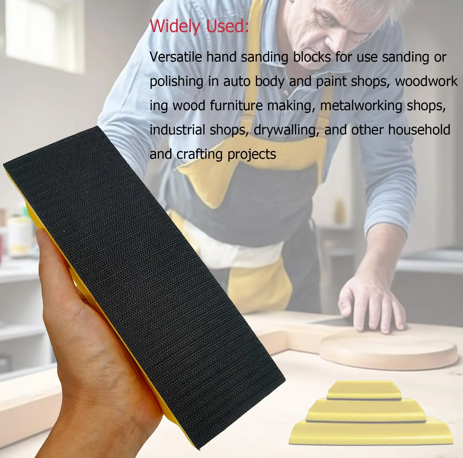 3 Pcs Classic Rectangle Hand Sanding Block Kit 3 Lengths of Sanding Blocks for Polishing Woodworking Wood Furniture Metal