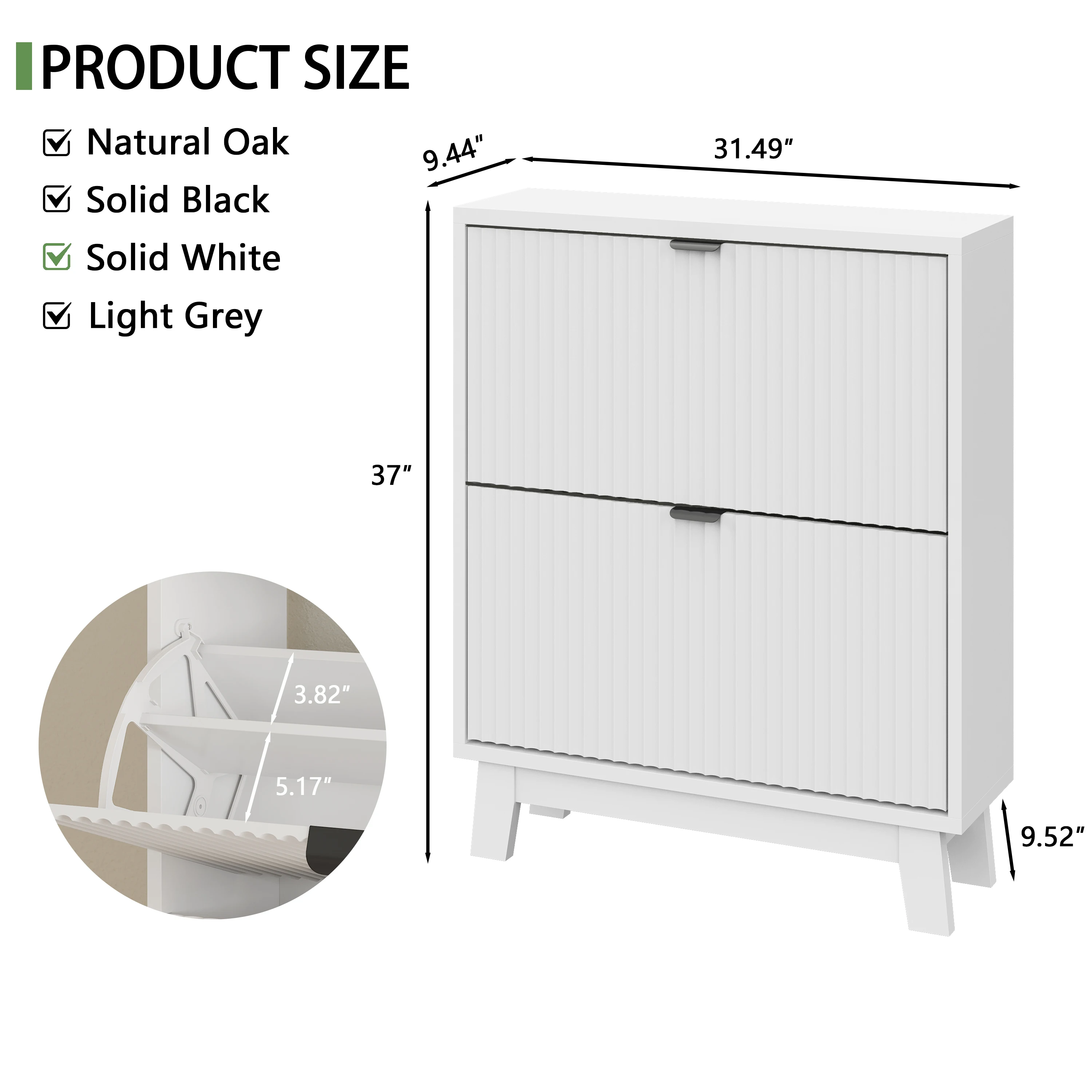 Shoe Cabinet with 2 Flip Drawers, 37" Tall Narrow Fluted Shoe Storage Organizer for Entryway, Hidden Slim Wooden Shoe Rack image 2