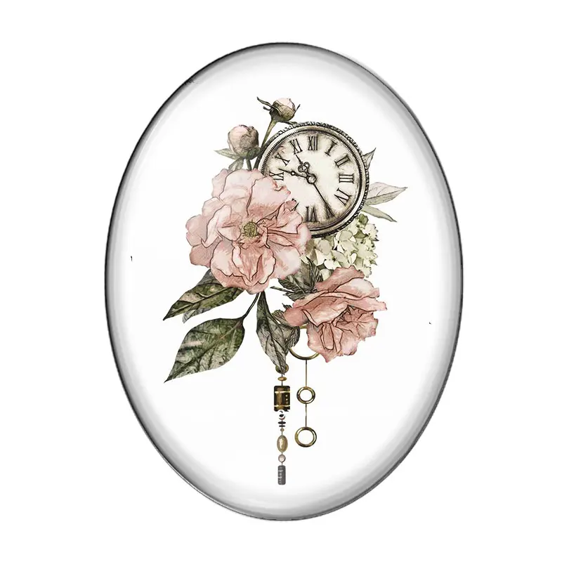 Retro Vintage Flower Wall Clock Patterns 10pcs 13x18mm/18x25mm/30x40mm Oval photo glass cabochon demo flat back Making findings