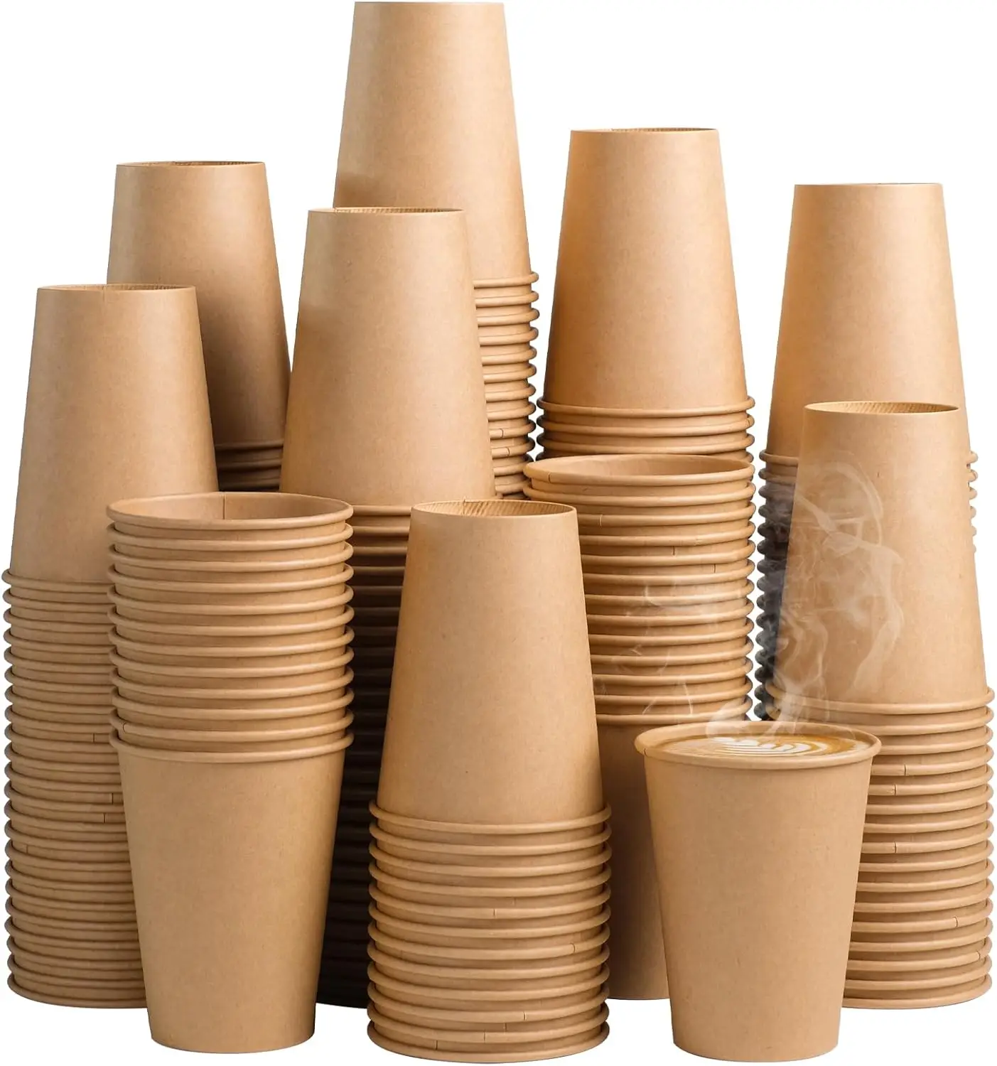 

300 Pack 12 oz Kraft Paper Cups, Unbleached Disposable Paper Coffee Cups, Thickened Hot/Cold Beverage Drinking Cup for P