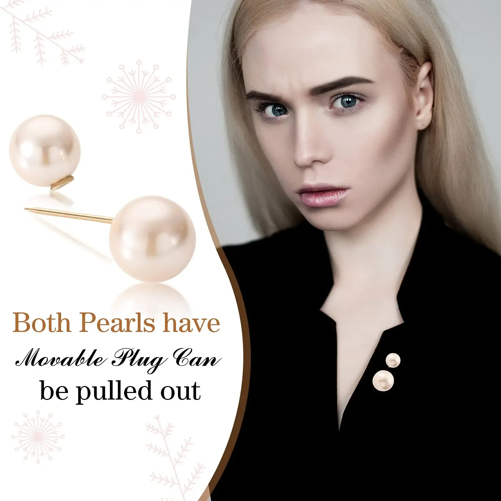 Double Pearl Brooches Shirt Button Pins Anti-fade Exquisite Elegant Brooch Pin  for Women Sweater Coat  Dress Wedding Decoration